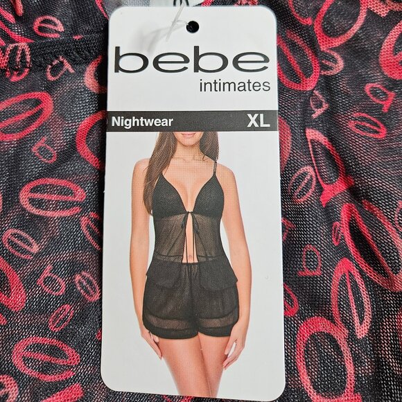 bebe Mesh Cami and Short Lingerie Sleepwear 2 Piece Set, Logo Print, X-Large - Picture 7 of 13